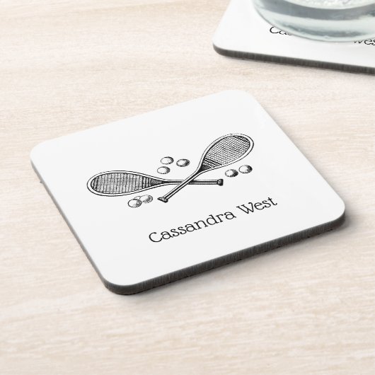 スポーツヴィンテージクロステニスラケットテニスボール コースター (左側)