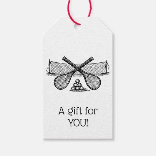 スポーツヴィンテージテニスネット、クロスしたレース、ボール ギフトタグ (正面)