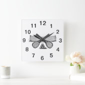 スポーツヴィンテージテニスネット、クロスしたレース、ボール スクエア壁時計 (ホーム)