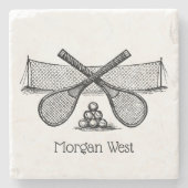 スポーツヴィンテージテニスネット、クロスしたレース、ボール ストーンコースター (正面)