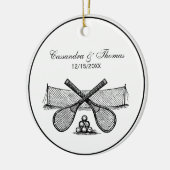 スポーツヴィンテージテニスネット、クロスしたレース、ボール セラミックオーナメント (左)