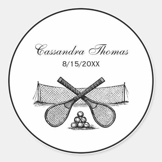 スポーツヴィンテージテニスネット、クロスしたレース、ボール ラウンドシール (正面)