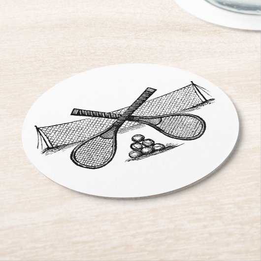 スポーツヴィンテージテニスネット、クロスしたレース、ボール ラウンドペーパーコースター (アングル)