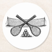 スポーツヴィンテージテニスネット、クロスしたレース、ボール ラウンドペーパーコースター (正面)