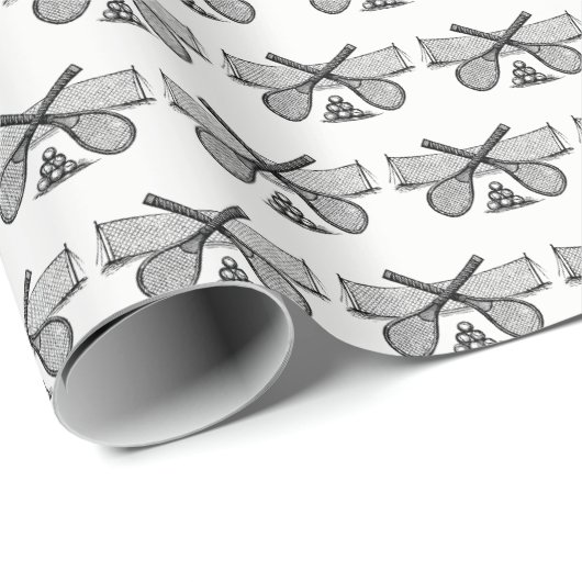 スポーツヴィンテージテニスネット、クロスしたレース、ボール ラッピングペーパー (ロールコーナー)