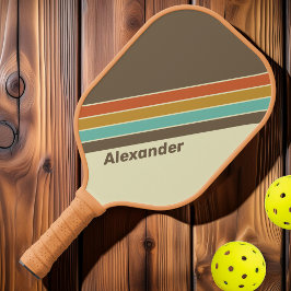 スポーツヴィンテージレトロストライプのレインボーと名前 ピックルボールラケット
