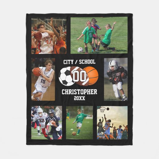 スポーツ写真コラージュ フリースブランケット (正面)