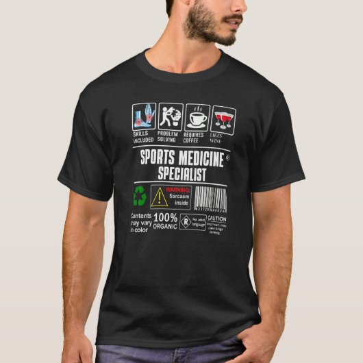 スポーツ医学のスペシャリストのスキルが問題を含む Tシャツ (正面)