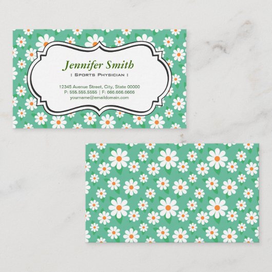 スポーツ医 – エレガントグリーンデイジー 名刺 (正面/裏面)