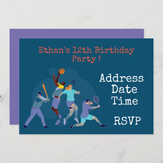 スポーツ十代の少年スポーツ誕生日パーティーの招待 招待状 (正面/裏面)