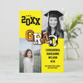 スポーツ卒業式サッカーバスケットボールサッカーイエロー 招待状 (スタンド正面)