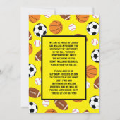 スポーツ卒業式サッカーバスケットボールサッカーイエロー 招待状 (裏面)