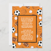 スポーツ卒業式サッカーバスケットボールサッカーオレンジ 招待状 (裏面)