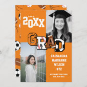 スポーツ卒業式サッカーバスケットボールサッカーオレンジ 招待状 (正面/裏面)