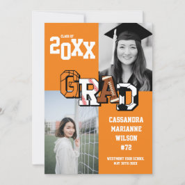 スポーツ卒業式サッカーバスケットボールサッカーオレンジ 招待状