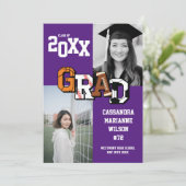 スポーツ卒業式サッカーバスケットボールサッカーパープル 招待状 (スタンド正面)