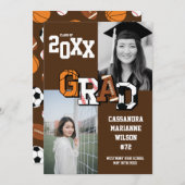 スポーツ卒業式サッカーバスケットボールサッカーブラウン 招待状 (正面/裏面)