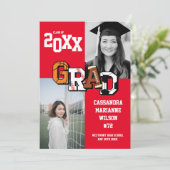 スポーツ卒業式サッカーバスケットボールサッカーレッド 招待状 (スタンド正面)