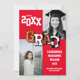 スポーツ卒業式サッカーバスケットボールサッカーレッド 招待状