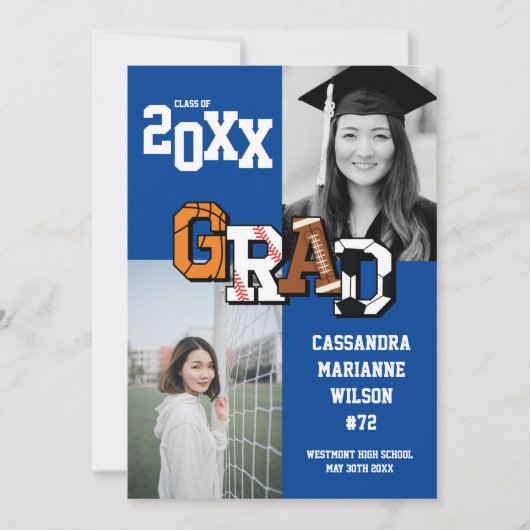 スポーツ卒業式サッカーバスケットボールサッカー 招待状 (正面)