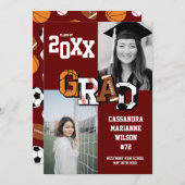 スポーツ卒業式サッカーバスケットボールマルーン 招待状 (正面/裏面)