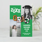 スポーツ卒業 サッカー バスケットボール フットボール 緑 招待状 (スタンド正面)