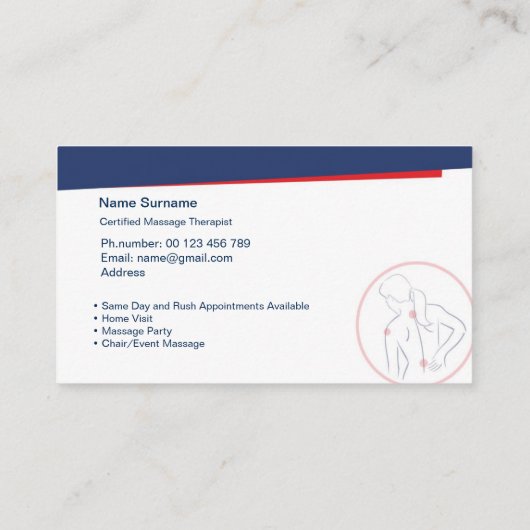 スポーツ及び治療用のマッサージのための名刺 名刺 (裏面)
