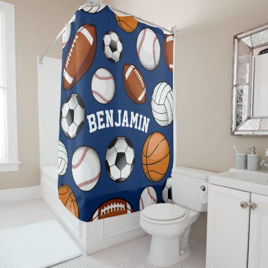 スポーツ名の類パーソナライズされた別ネービーブルー シャワーカーテン (インサイチュ)
