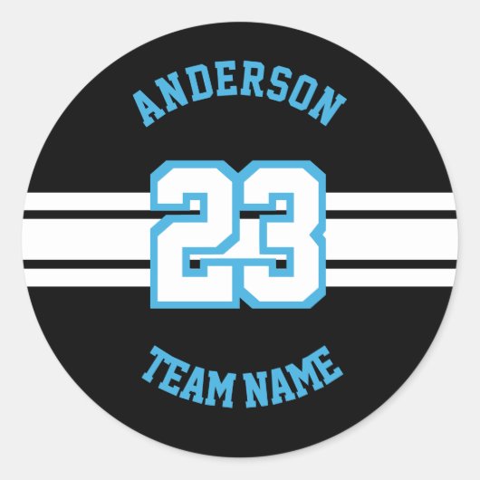 スポーツ名、チーム、および番号のデザイン ラウンドシール (正面)