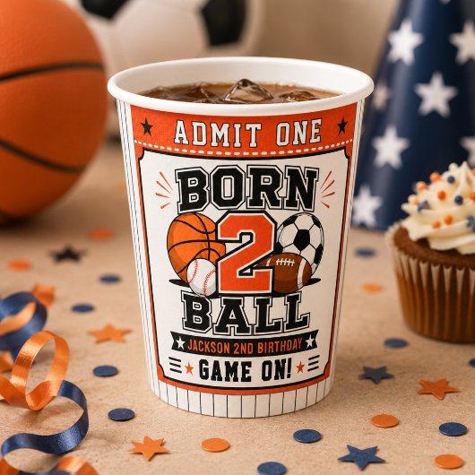 スポーツ坊やの2歳の誕生日お祝いに Born 2 Ball 紙コップ