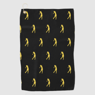 スポーツ女子金ゴールドゴルファーのシルエットゴルフタオル ゴルフタオル