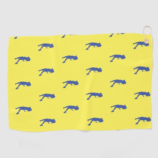 スポーツ女性ブルーゴルファーのシルエットゴルフタオル ゴルフタオル (横)