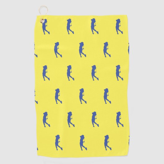 スポーツ女性ブルーゴルファーのシルエットゴルフタオル ゴルフタオル (正面)