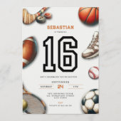 スポーツ好きな少年にぴったりな16歳の誕生日招待状 招待状 (正面)