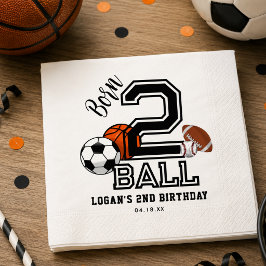 スポーツ好きな男の子のための「Born 2 Ball」テーマ 2歳の誕生日パーティー スタンダードカクテルナプキン