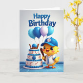 スポーツ好きな鳥の誕生日カード カード (黄色い花)