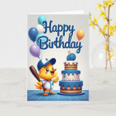 スポーツ好きな鳥の誕生日カード カード (黄色い花)