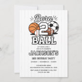 スポーツ好きな2歳の誕生日お祝いに Born 2 Ball 招待状 (正面)