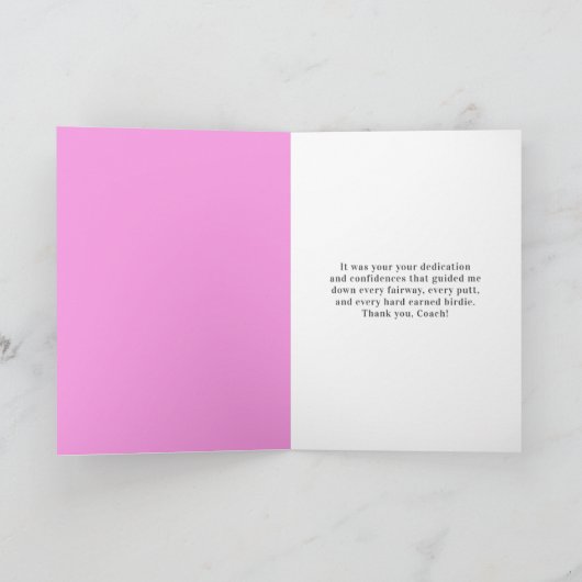 スポーツ好きの女性ゴルファーをコーチありがとう カード (内部)