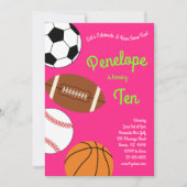スポーツ子供の誕生日パーティーピンクガール 招待状 (正面)