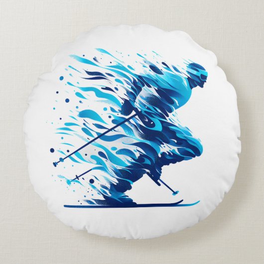 スポーツ愛好家のためのエネルギッシュ・ブルー ラウンドクッション (正面)