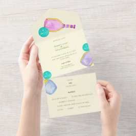 スポーツ愛好家の水の色のピックボールをテーマ結婚にした オールインワン招待状