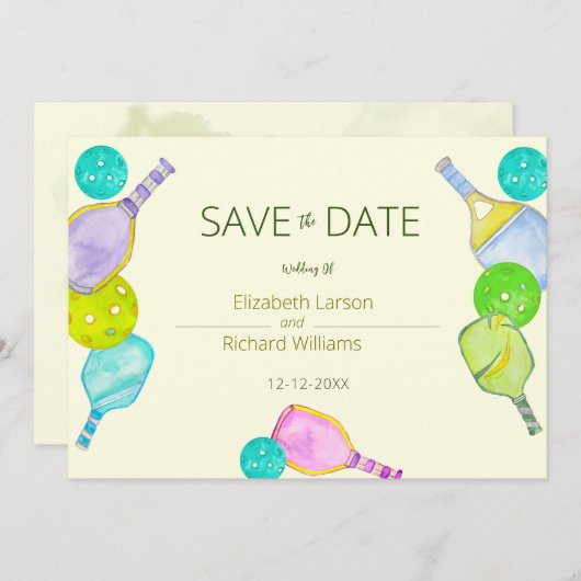 スポーツ愛好家の水の色のピックボールをテーマ結婚にした セーブザデート (正面/裏面)