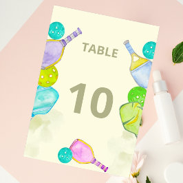 スポーツ愛好家の水の色のピックボールをテーマ結婚にした テーブルナンバー
