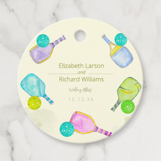 スポーツ愛好家の水の色のピックボールをテーマ結婚にした フェイバータグ (正面)