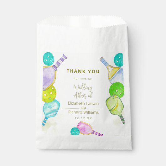 スポーツ愛好家の水の色のピックボールをテーマ結婚にした フェイバーバッグ (正面)