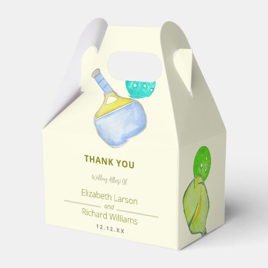 スポーツ愛好家の水の色のピックボールをテーマ結婚にした フェイバーボックス (裏面サイド)