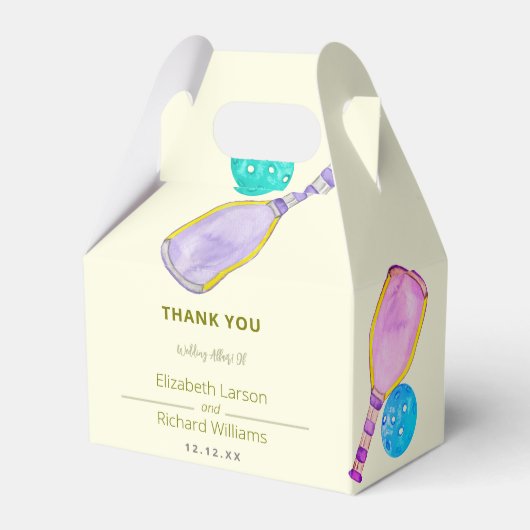 スポーツ愛好家の水の色のピックボールをテーマ結婚にした フェイバーボックス (正面サイド)