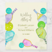 スポーツ愛好家の水の色のピックボールをテーマ結婚にした ワインラベル (シングルラベル)