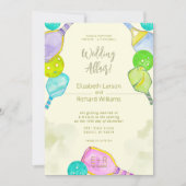 スポーツ愛好家の水の色のピックボールをテーマ結婚にした 招待状 (正面)